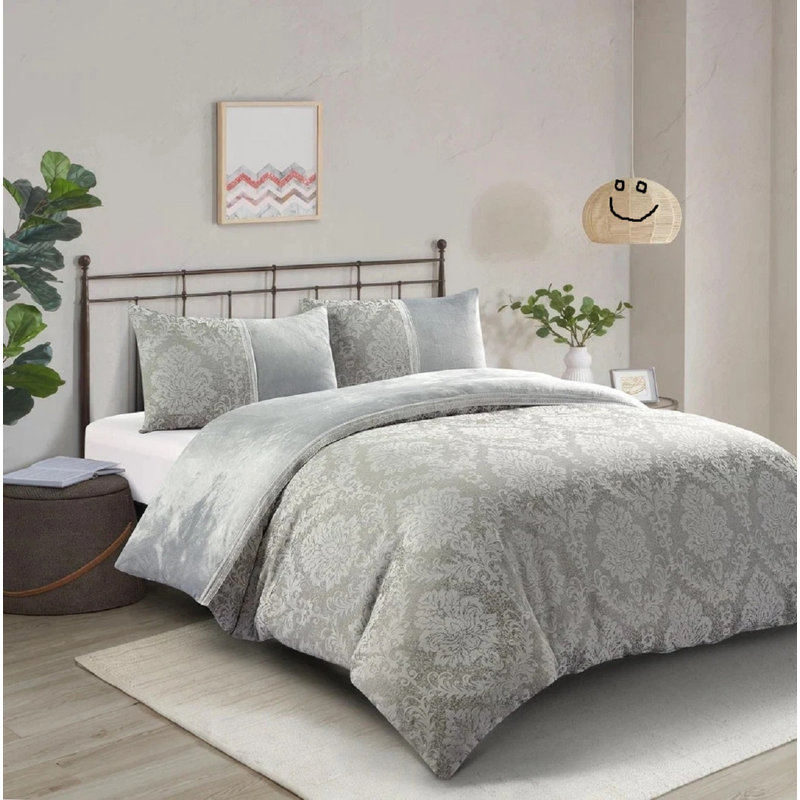 Bedding, King Duvet Cover + 2 Standard Pillowcases, Beige Damask