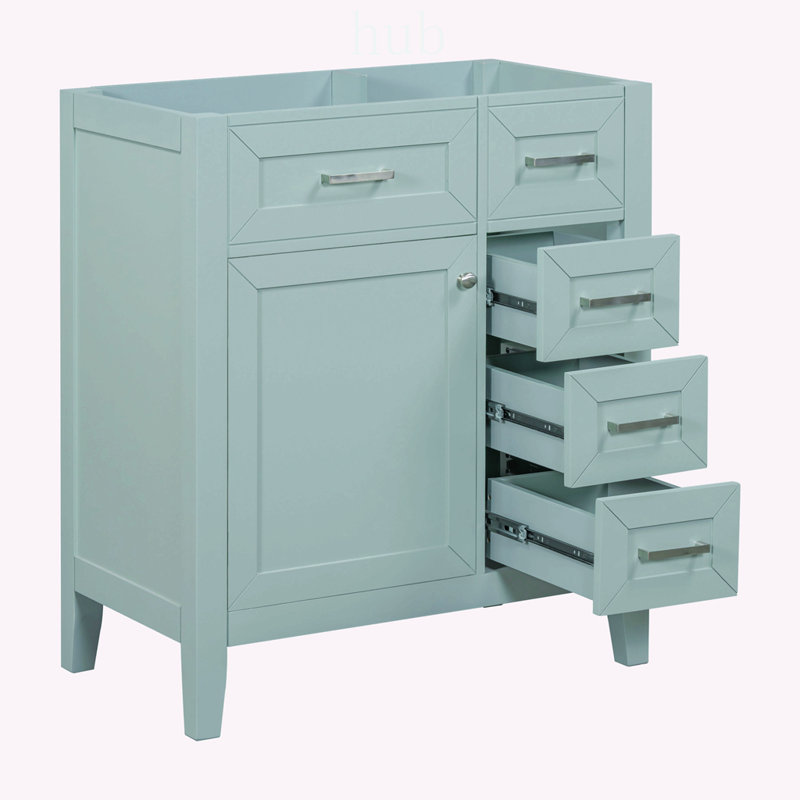 Meuble-lavabo de salle de bain de 76 cm (30 pouces), avec tiroirs, structure en bois massif, panneau MDF, design rainuré, autoportant