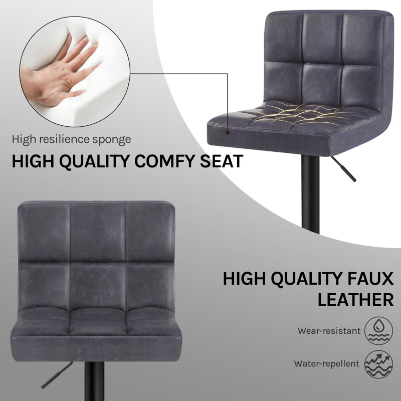 Deristin Swivel Upholstered and Faux Leather Adjustable Height Bar Stool, 1, Anthracite