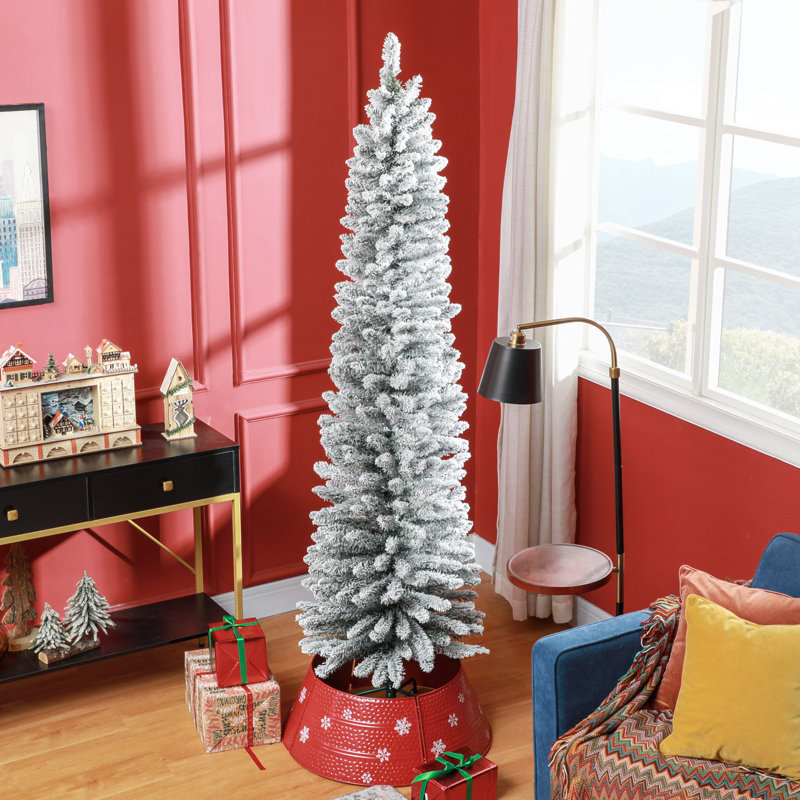 Arbre de Noël 7 pi avec 405 pointes enneigées, base en métal, arbre de Noël réaliste