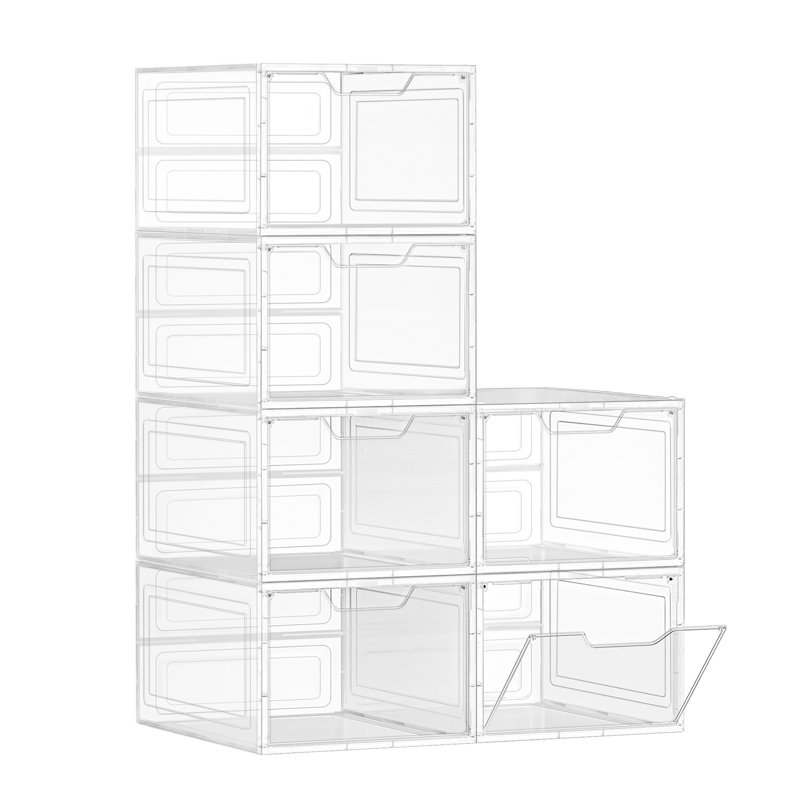 6 Pair Stackable Shoe Storage Box, White