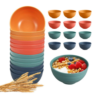 Ensemble de bols en paille 26 oz 26 oz, ensemble de bols en céramique incassable 12 pièces, bols lavables au micro-ondes et au lave-vaisselle pour la cuisine, bols en plastique réutilisables pour la soupe, la salade et le goûter, sans BPA, multicolore