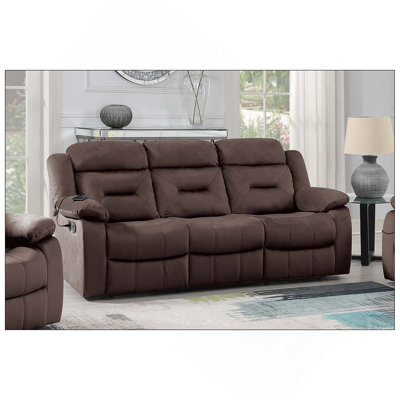 Canapé moderne manuel 1pc avec accoudoirs rembourrés et capitonnés à l'horizontale, port USB, finition chocolat, mobilier de salon principal