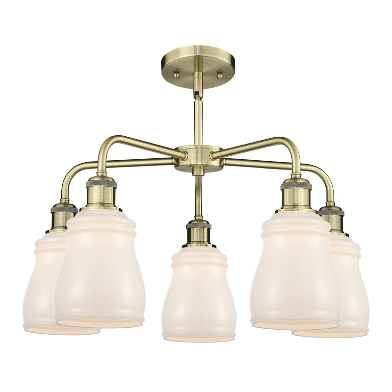 Lustre en forme de cloche à 5 lumières Bryanie, Blanc, Laiton antique