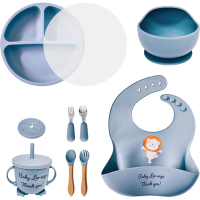 Baby Feeding Set 12 Piece Led Weaning Supplies Suction Bowl And Plate, Divided Plate, Spoon, Fork, Cup, Adjustable Bib Baby Self Feeding Utensils - Baby Feeding Supplies