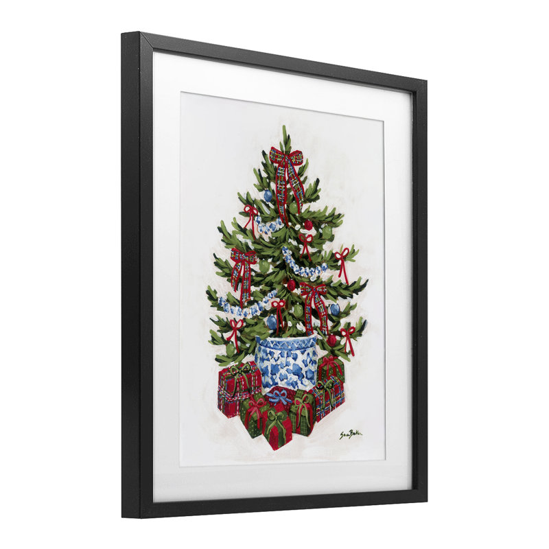 «Festive Celebration Tree», reproduction d'art sous verre, conception de Sara Baker, Cadre noir minuit, H 16 po x l 13 po