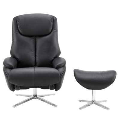 Fauteuil inclinable et repose-pieds en cuir Choco