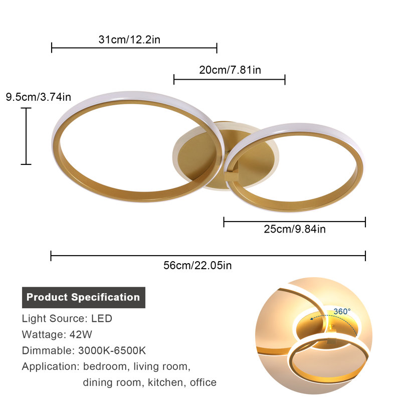Modern Gold LED 56CM Round Dimmable Flush Ceiling Light