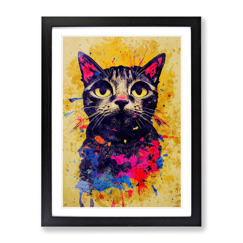 Catt Splash No.1 - Single Picture Frame Print, Black, 64cm H x 46cm W x 2cm D