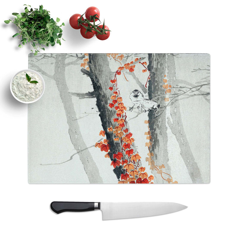 Tempered Glass Birds and Ivy Chopping Board, 28.5 cm W x 20 cm L