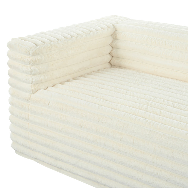 Canapé 89 po en velours côtelé de 89 po avec accoudoirs carrés et mousse douce, aucun assemblage requis, Beige