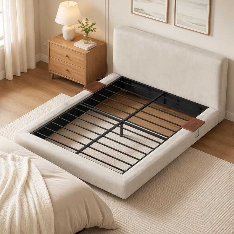Bed Frame with Adjustable Sliding Side Table