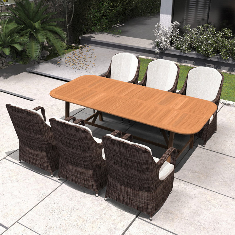 Ensemble de salle à manger de patio pour 6 personnes avec table allongée en bois d'acacia de 86,3 po à 109,4 po