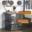 Chêne antique Zudora Table de chevet industrielle noire avec 2 compartiments ouverts