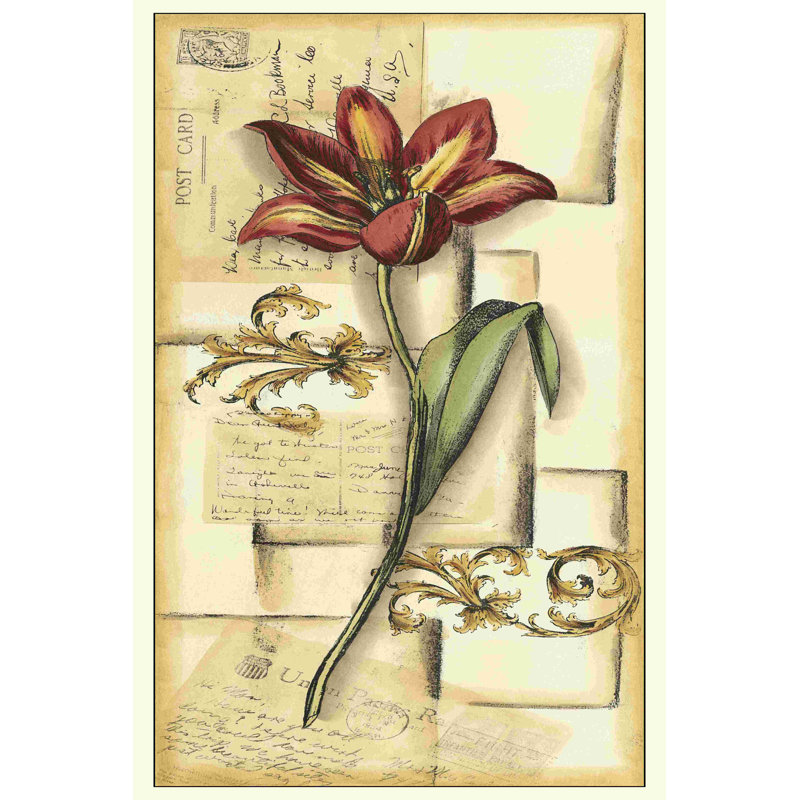 Collage floral II en rouge, H 18 po x l 12 po
