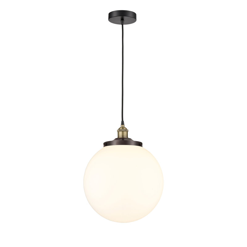 Luminaire suspendu simple à 1 lumière Alfonsa, Blanc mat, Laiton antique noir