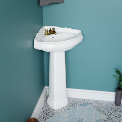 Renovator's Supply Sheffield 26" W Corner Pedestal Bathroom Sink with Overflow, White Vitreous China