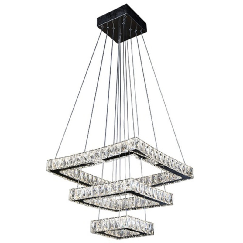 Lihua 1-Modern Crystal Square Chandelier - Luxury Chrome Flush Mount Ceiling Light with LED and Glass Droplets for Living Room, Bedroom, Foyer, and Restaurant