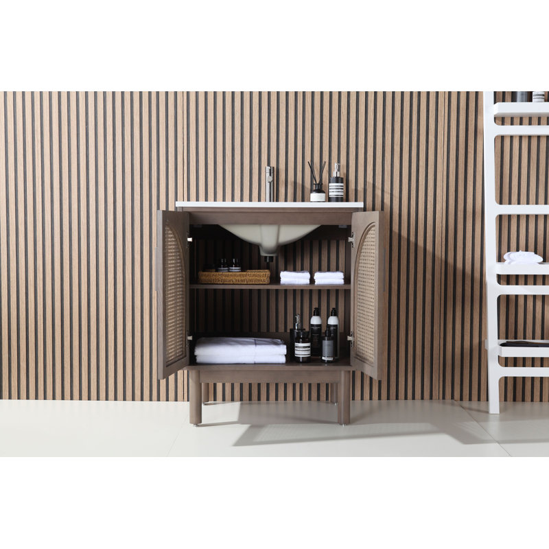 Emir 29.13'' Single Bathroom Vanity with White Quartz Top, Chestnut Oak