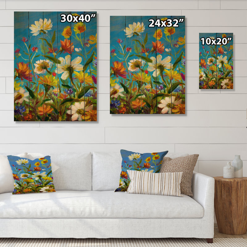 Fleur d'été II - décoration murale traditionnelle en bois, H 20 po x l 12 po x P 1 po