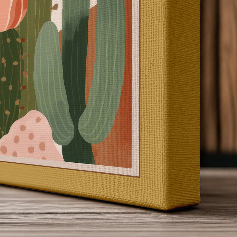 Cacti in Bloom Botanical - Wrapped Canvas, 30x20 - 76.2 x 50.8 cm, Ochre Border