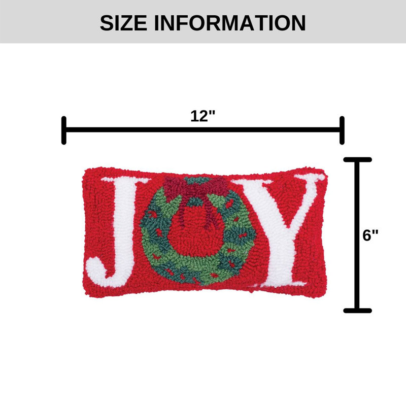 Traditional Christmas Joy Wreath Hooked Pillow