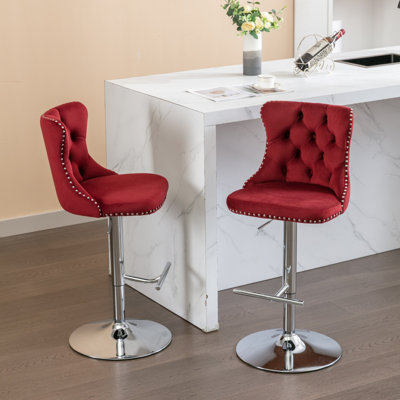Ensemble de 2 tabourets de bar pivotants en velours avec hauteur de siège réglable et dossiers capitonnés confortables pour bistro et îlot de cuisine