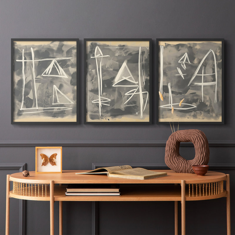 Série abstraite CCxxi - ensemble de 3 estampes numériques encadrées - prêt à être accroché, Noir, H 14 po x l 33 po