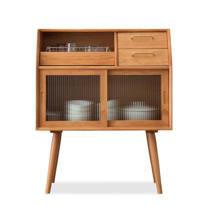 Cherry Wood Color Solid Wood+Glass Sideboard