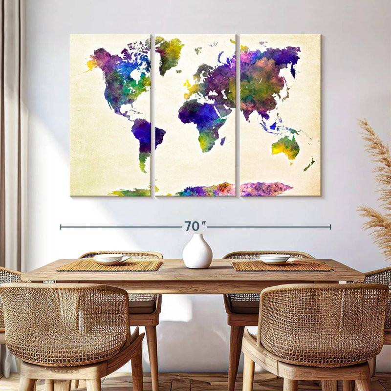 Aliaz Purple Hues World Map, 42" H x 65" W