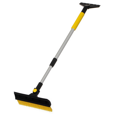 Gardenised 30-43" Extendable Aluminum Snow Brush with Built-in Squeegee & Ice Scraper 3-in-1 Non-Slip Foam Grip Winter Car Tool with Scratch-Free Bristles for Cars, SUVs & Trucks, Yellow