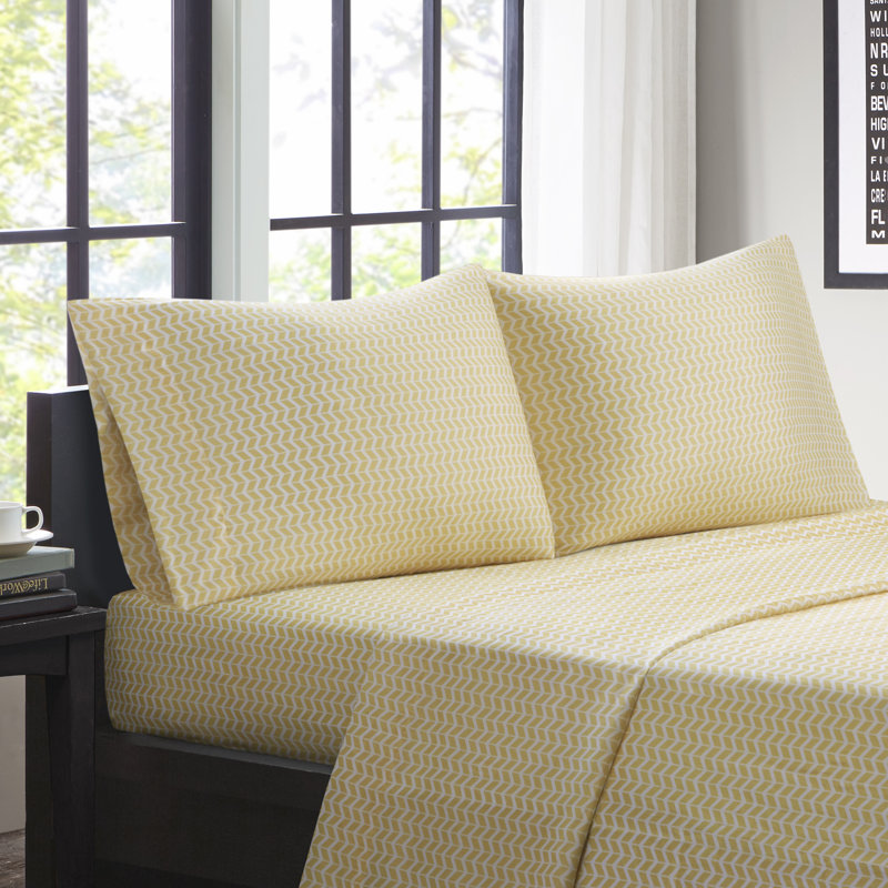 Twin Yellow Chevron Microfiber Wrinkle-Free Sheet Set