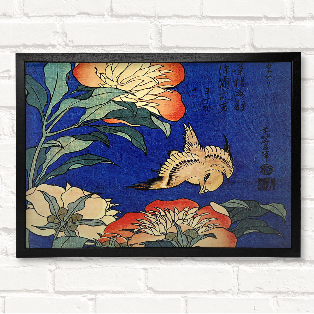 Hokusai Blumen Gerahmter Druck