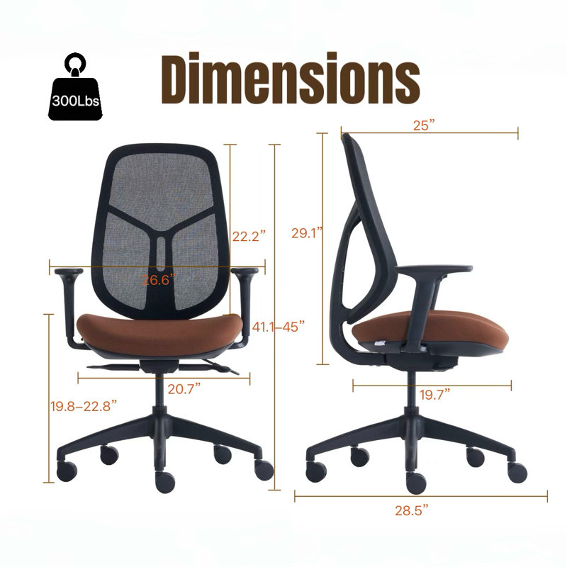 Chaise de bureau ergonomique en filet avec profondeur, hauteur et accoudoirs réglables, chaise de bureau d'ordinateur pivotante moderne avec roulettes, chaise de travail respirante, certifiée BIFMA