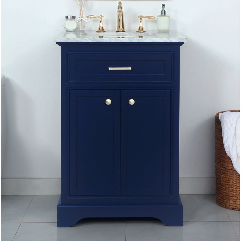 Hermes 24'' Single Bathroom Vanity with Marble Top, Blue