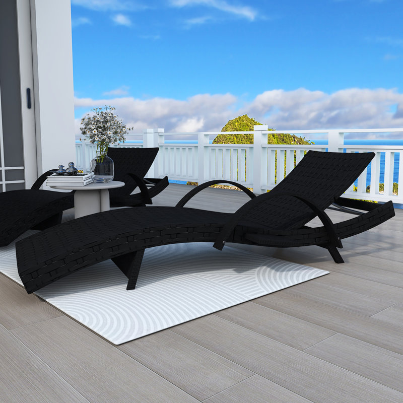 Ensemble de 2 chaises longues en osier, Noir, Noir