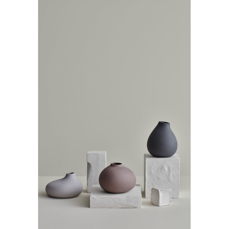 NONA Porcelain Table Mini Vase 3 Piece Set, Bark/Microchip/Pewter