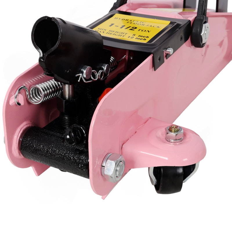 Chariot hydraulique de 1,5 tonne à profil bas, cric de course en acier, plage de levage de 5 po à 11,8 po, avec boîtier en plastique, couleur rose
