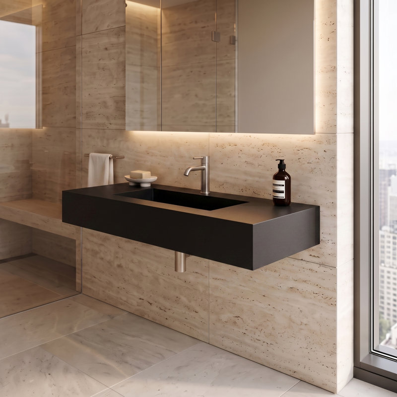 Plateau de meuble-lavabo simple 48 po avec lavabo Amelia, Noir