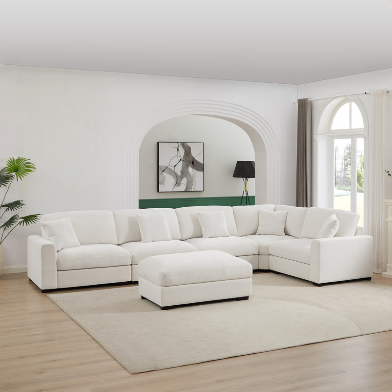 Canapé modulaire très grand avec repose-pieds Eugenja, 100 % polyester blanc, 36.2" H x 124.4" W x 124.4" D
