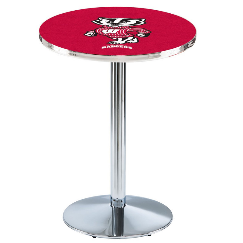 Round Metal Base Dining Table, Chrome, University of Wisconsin - "W" Logo