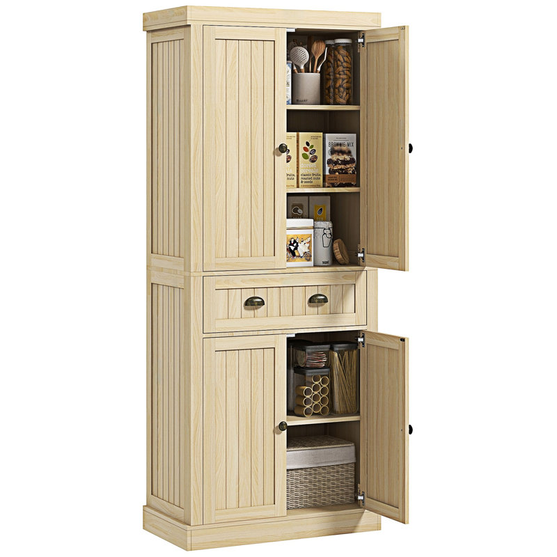 Grande armoire de rangement autoportante pour garde-manger, Bois naturel