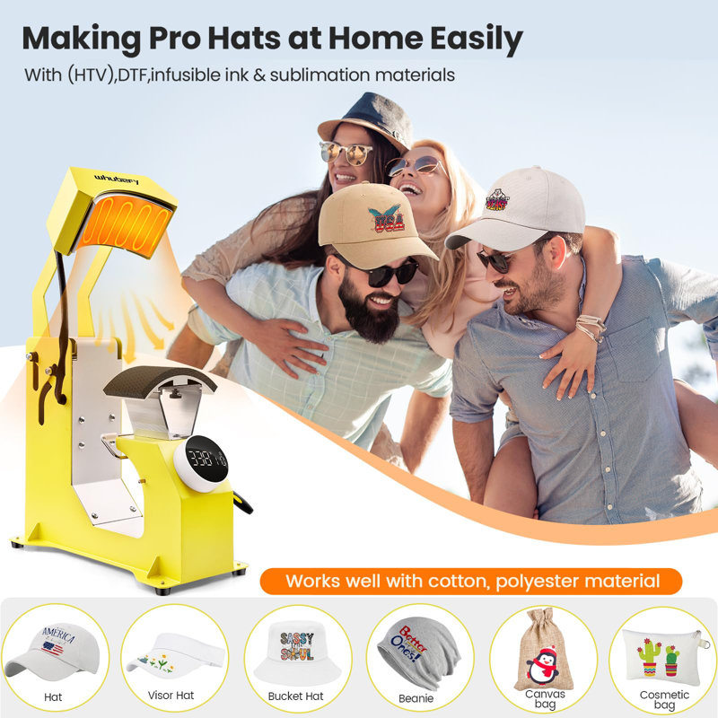 3 In 1 Hat Press Heat Machine For Caps, Yellow