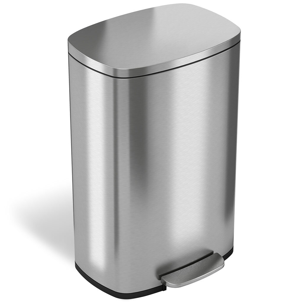FDW Kitchen Trash Can with Lid for Office Bedroom Bathroom Step Trash Bin Fingerprint-Proof Brushed Stainless Steel Garbage Can 13 Gallon / 50 Liter