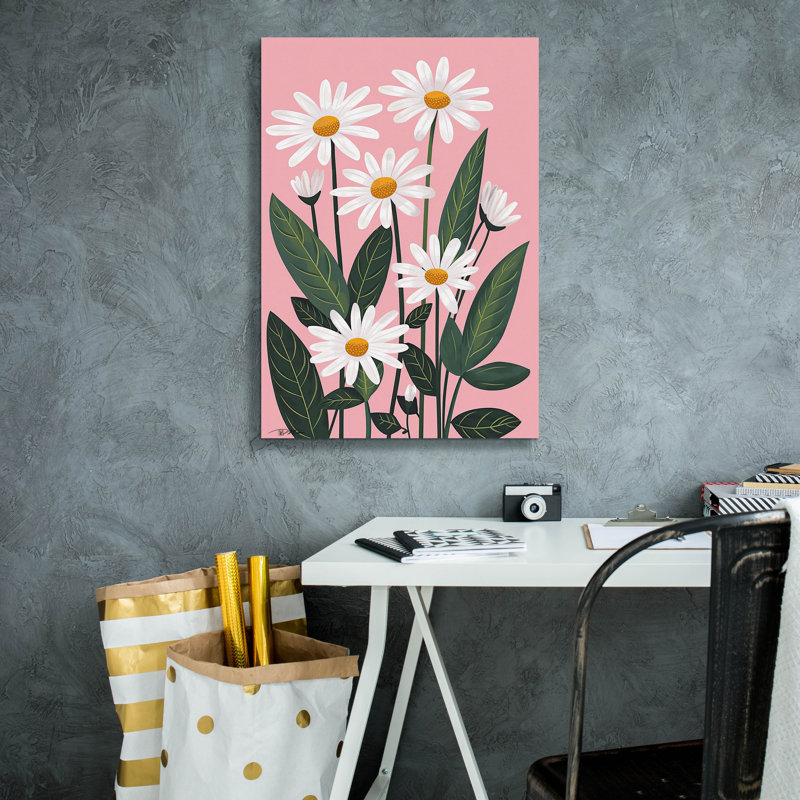 «White Daisies On Pink Fond» par Momart, art mural sur toile, H 26 po x l 18 po x P 0,75 po
