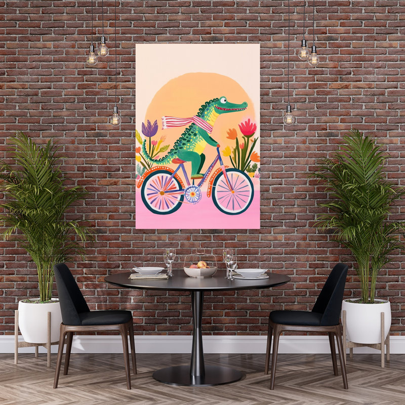«Happy Alligator Bike Ride Alligator Crocodile Flower», reproduction d'art murale, H 60 po x l 40 po