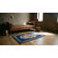 Antique American Wool Pile Blue Color European Floral Design Hooked Throw Rug