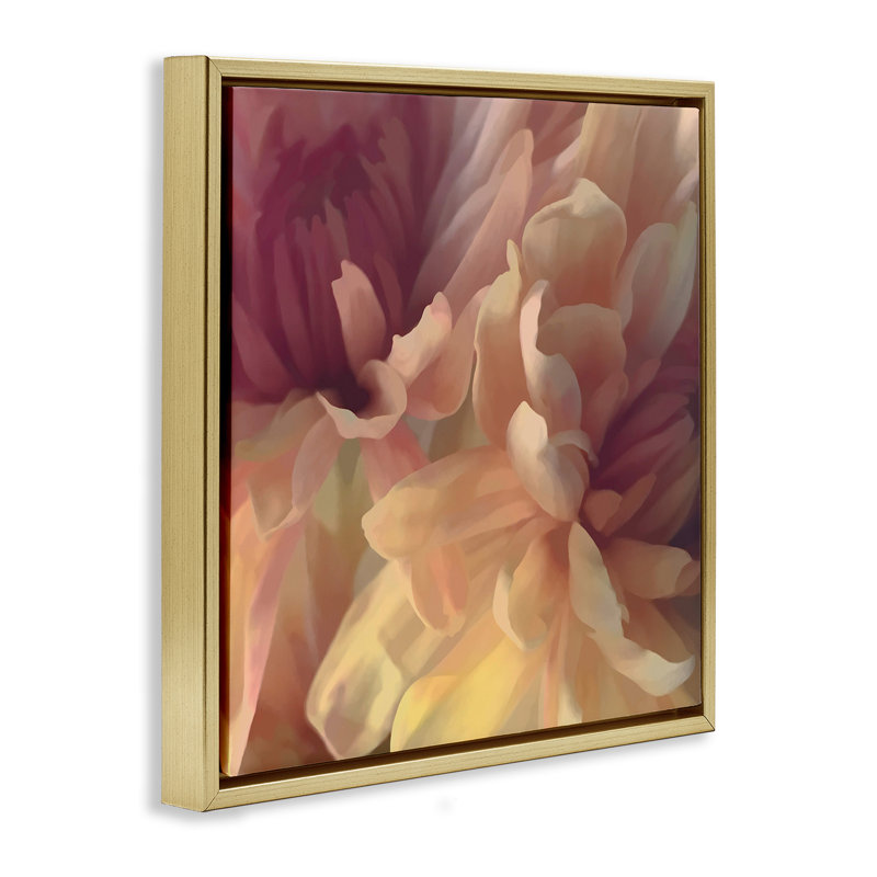 «Curling Dahlia Petals», art mural encadré par David Pollard, Cadre flottant métallique doré, H 18 po x l 18 po