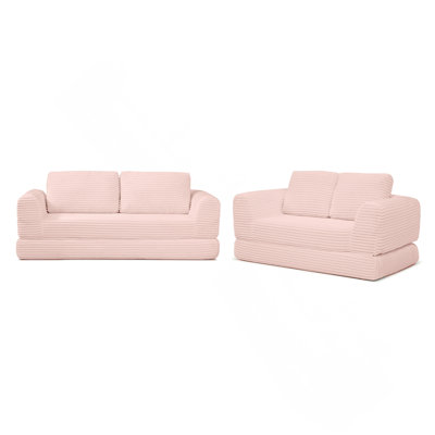 Canapé-lit pliant convertible 2-en-1, canapé-lit en velours côtelé moderne avec 2 * oreillers, ensemble de canapé modulaire rembourré désossé avec lit escamotable Futon, canapé-lit modulaire pliable pour le salon - rose