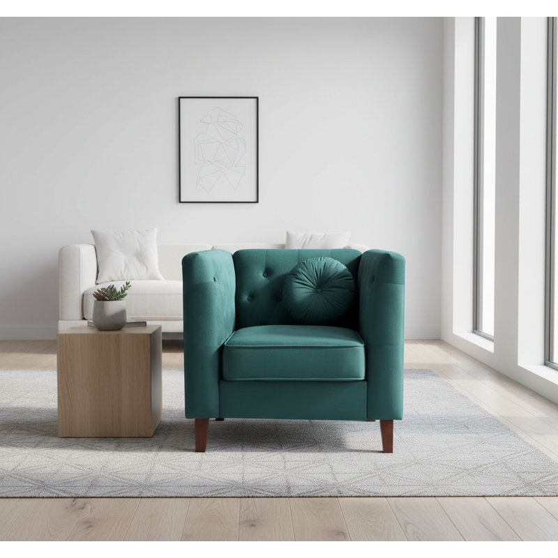 Fauteuil carré en velours, Vert